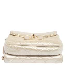 Pre Owned Chanel Grey Iridescent Quilted Leather CC Flap Wallet on Chain 