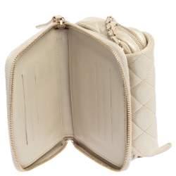 Pre Owned Chanel Grey Iridescent Quilted Leather CC Flap Wallet on Chain 