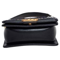 Pre Owned حقيبة يد شانيل بوي جلد وتويد سوداء ميني 