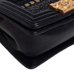 Pre Owned حقيبة يد شانيل بوي جلد وتويد سوداء ميني 