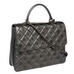Chanel Grey Quilted Leather Small Kelly Top Handle Bag