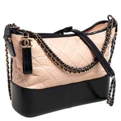 Pre Owned Chanel Beige/Black Quilted Leather Gabrielle Hobo 