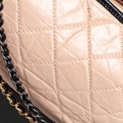 Pre Owned Chanel Beige/Black Quilted Leather Gabrielle Hobo 