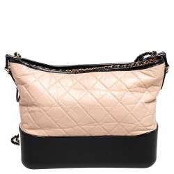 Pre Owned Chanel Beige/Black Quilted Leather Gabrielle Hobo 