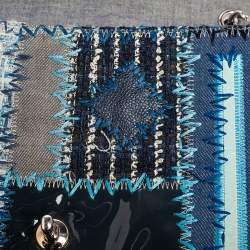 Pre Owned Chanel Blue Fabric/Canvas and Leather Patchwork Jumbo Classic Flap Bag