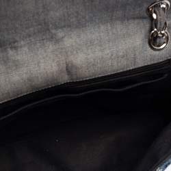 Pre Owned Chanel Blue Fabric/Canvas and Leather Patchwork Jumbo Classic Flap Bag