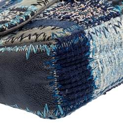 Pre Owned Chanel Blue Fabric/Canvas and Leather Patchwork Jumbo Classic Flap Bag