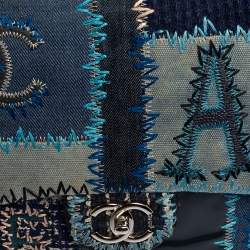 Pre Owned Chanel Blue Fabric/Canvas and Leather Patchwork Jumbo Classic Flap Bag