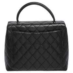 Pre Owned Chanel Black Quilted Caviar Leather CC Top Handle Bag