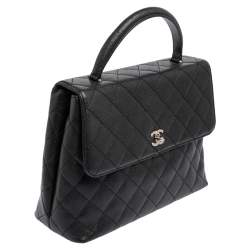Chanel Black Quilted Caviar Leather CC Top Handle Bag