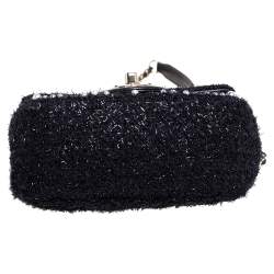 Pre Owned Chanel Black Faux Pearl Embellished Tweed Mini Cosmos Flap Bag 