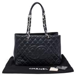 مملوكة مسبقًا حقيبة يد توتس شانيل غراند تشوبينغ جلد كافيار مبطن أسود