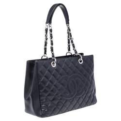 مملوكة مسبقًا حقيبة يد توتس شانيل غراند تشوبينغ جلد كافيار مبطن أسود