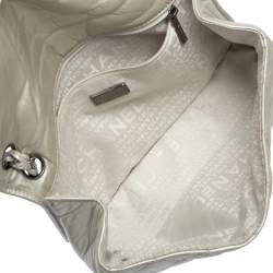 Pre Owned Chanel Metallic Cream Quilted Leather Logo Flap Bag