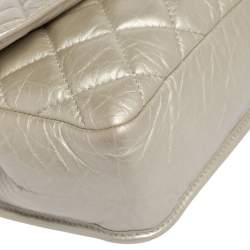Pre Owned Chanel Metallic Cream Quilted Leather Logo Flap Bag