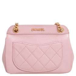 Pre Owned Chanel Pink Quilted Lambskin Leather Curved Flap Bag