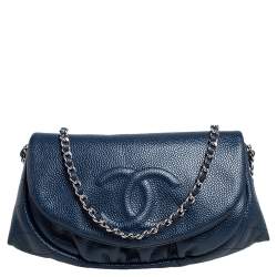 Chanel Blue Caviar Leather Half Moon Wallet On Chain