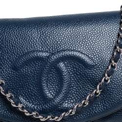 Chanel Blue Caviar Leather Half Moon Wallet On Chain