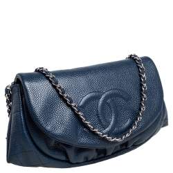 Chanel Blue Caviar Leather Half Moon Wallet On Chain