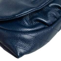 Chanel Blue Caviar Leather Half Moon Wallet On Chain