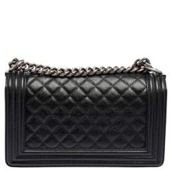 Pre Owned Chanel Black Quilted Caviar Leather Medium Boy Flap Bag