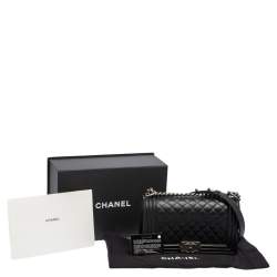 Pre Owned Chanel Black Quilted Caviar Leather Medium Boy Flap Bag