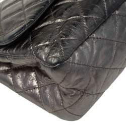 Pre Owned حقيبة شانيل ريشو 2.55 كلاسيك 227 جلد مبطن رصاصي ميتاليك ذات قلاب