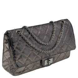 Pre Owned حقيبة شانيل ريشو 2.55 كلاسيك 227 جلد مبطن رصاصي ميتاليك ذات قلاب