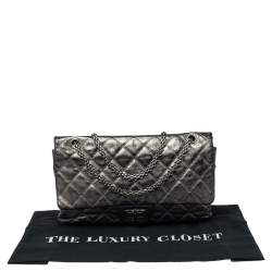 Pre Owned حقيبة شانيل ريشو 2.55 كلاسيك 227 جلد مبطن رصاصي ميتاليك ذات قلاب