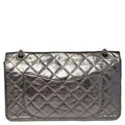 Pre Owned حقيبة شانيل ريشو 2.55 كلاسيك 227 جلد مبطن رصاصي ميتاليك ذات قلاب