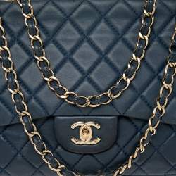 Chanel Blue Quilted Leather Jumbo Classic Single Flap Bag