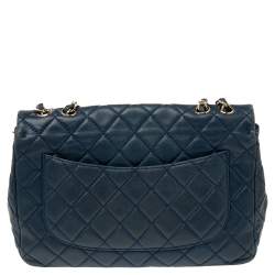 Chanel Blue Quilted Leather Jumbo Classic Single Flap Bag