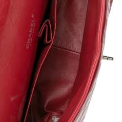 Pre Owned Chanel Red Quilted Patent Leather Maxi Classic Double Flap Bag