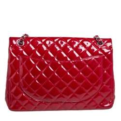 Pre Owned Chanel Red Quilted Patent Leather Maxi Classic Double Flap Bag