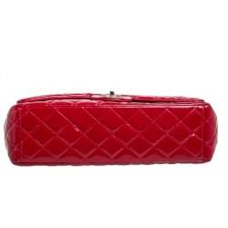 Pre Owned Chanel Red Quilted Patent Leather Maxi Classic Double Flap Bag