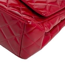 Pre Owned Chanel Red Quilted Patent Leather Maxi Classic Double Flap Bag