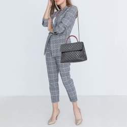 Pre Owned Chanel Grey/Burgundy Quilted Caviar Leather and Lizard Large Coco Top Handle Bag