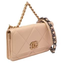 Chanel Beige Quilted Lambskin Leather 19 Wallet on Chain