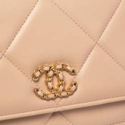 Chanel Beige Quilted Lambskin Leather 19 Wallet on Chain