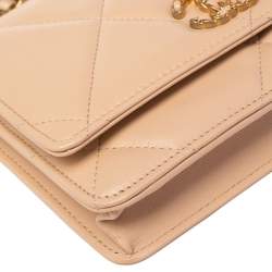 Chanel Beige Quilted Lambskin Leather 19 Wallet on Chain