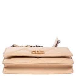 Chanel Beige Quilted Lambskin Leather 19 Wallet on Chain