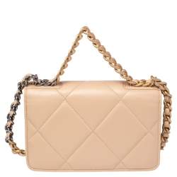 Chanel Beige Quilted Lambskin Leather 19 Wallet on Chain