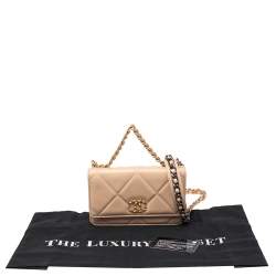 Chanel Beige Quilted Lambskin Leather 19 Wallet on Chain