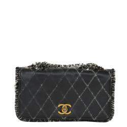 Pre Owned Chanel Black Lambskin Leather Flap Bag