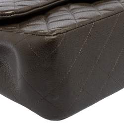 Pre Owned Chanel Dark Brown Quilted Caviar Leather Jumbo Classic Double Flap Bag