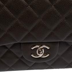 Pre Owned Chanel Dark Brown Quilted Caviar Leather Jumbo Classic Double Flap Bag