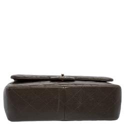 Pre Owned Chanel Dark Brown Quilted Caviar Leather Jumbo Classic Double Flap Bag