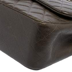 Pre Owned Chanel Dark Brown Quilted Caviar Leather Jumbo Classic Double Flap Bag