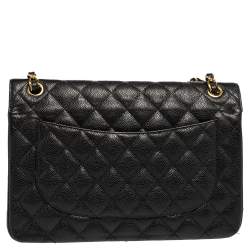 Pre Owned حقيبة يد شانيل كلاسيك جامبو جلد كافيار مبطن أسود بقلاب مزدوج 