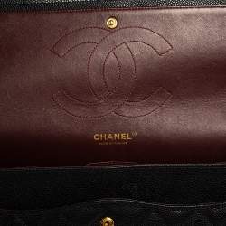 Pre Owned حقيبة يد شانيل كلاسيك جامبو جلد كافيار مبطن أسود بقلاب مزدوج 